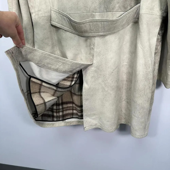 Vintage Cream Suede Fur 1970s Winter Coat Large - Picture 6 of 10